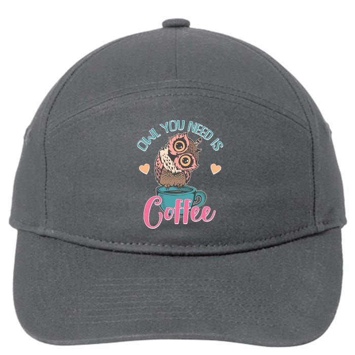 Funny Cute Owl You Need Is Coffee 7-Panel Snapback Hat