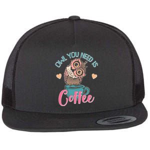 Funny Cute Owl You Need Is Coffee Flat Bill Trucker Hat