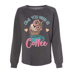 Funny Cute Owl You Need Is Coffee Womens California Wash Sweatshirt