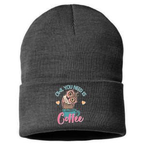 Funny Cute Owl You Need Is Coffee Sustainable Knit Beanie