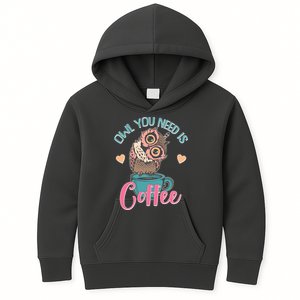 Funny Cute Owl You Need Is Coffee Kids Hoodie