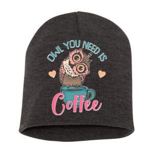 Funny Cute Owl You Need Is Coffee Short Acrylic Beanie