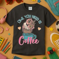 Funny Cute Owl You Need Is Coffee Kids T-Shirt