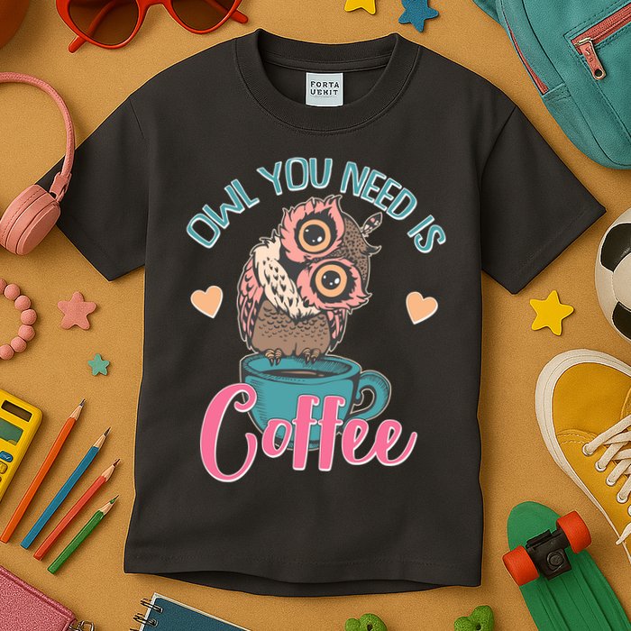 Funny Cute Owl You Need Is Coffee Kids T-Shirt