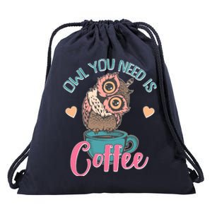 Funny Cute Owl You Need Is Coffee Drawstring Bag