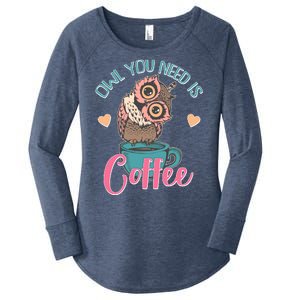 Funny Cute Owl You Need Is Coffee Women's Perfect Tri Tunic Long Sleeve Shirt