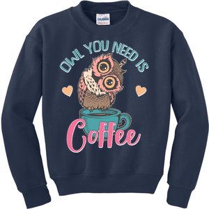 Funny Cute Owl You Need Is Coffee Kids Sweatshirt