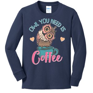 Funny Cute Owl You Need Is Coffee Kids Long Sleeve Shirt