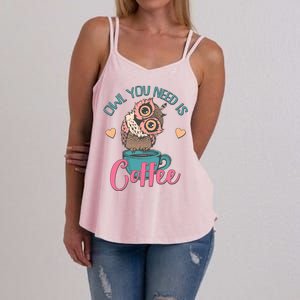 Funny Cute Owl You Need Is Coffee Women's Strappy Tank