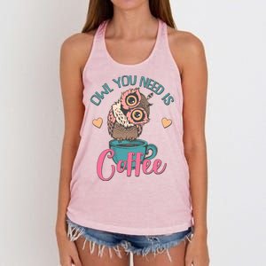 Funny Cute Owl You Need Is Coffee Women's Knotted Racerback Tank