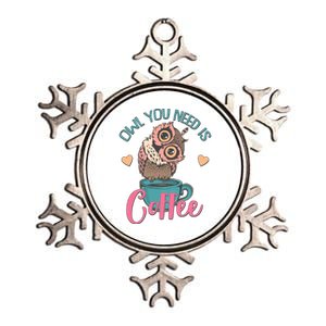 Funny Cute Owl You Need Is Coffee Metallic Star Ornament