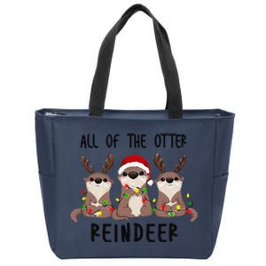 Funny Christmas Otters Cute All of the Otter Reindeer  Zip Tote Bag