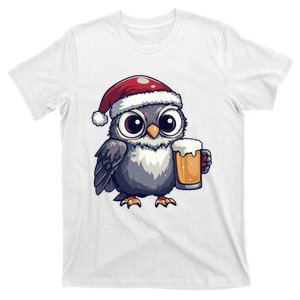 Funny Christmas Owl With Beer Comic Gift T-Shirt