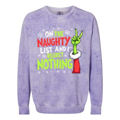 Funny Christmas On The Naughty List And I Regret Nothing Colorblast Crewneck Sweatshirt