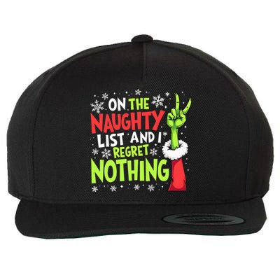 Funny Christmas On The Naughty List And I Regret Nothing Wool Snapback Cap