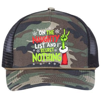 Funny Christmas On The Naughty List And I Regret Nothing Retro Rope Trucker Hat Cap