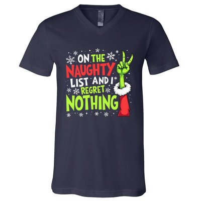 Funny Christmas On The Naughty List And I Regret Nothing V-Neck T-Shirt