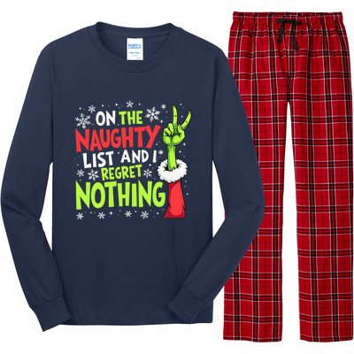 Funny Christmas On The Naughty List And I Regret Nothing Long Sleeve Pajama Set