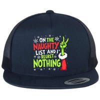 Funny Christmas On The Naughty List And I Regret Nothing Flat Bill Trucker Hat