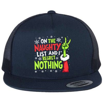 Funny Christmas On The Naughty List And I Regret Nothing Flat Bill Trucker Hat