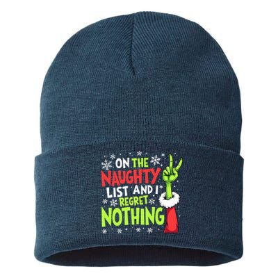 Funny Christmas On The Naughty List And I Regret Nothing Sustainable Knit Beanie