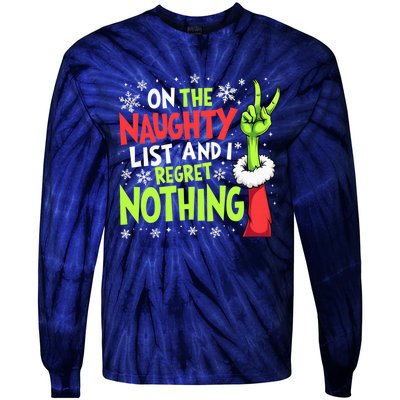 Funny Christmas On The Naughty List And I Regret Nothing Tie-Dye Long Sleeve Shirt