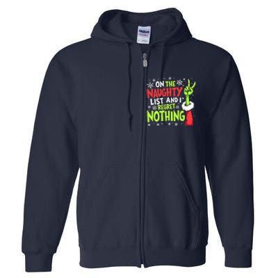 Funny Christmas On The Naughty List And I Regret Nothing Full Zip Hoodie