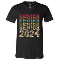 Funny Class Of 2024 Graduate Vintage Senior 24 Party Him Her V-Neck T-Shirt