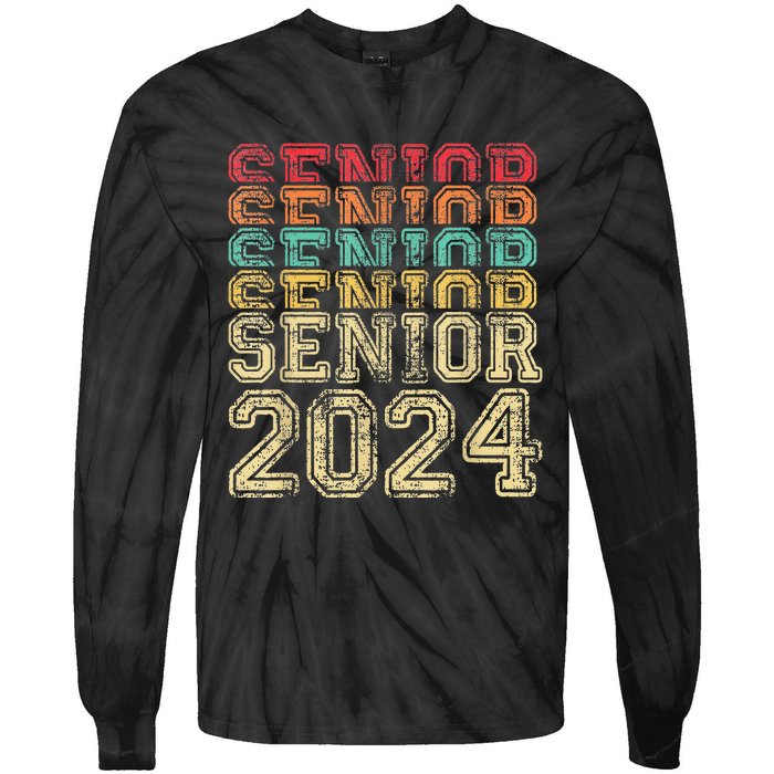 Funny Class Of 2024 Graduate Vintage Senior 24 Party Him Her Tie-Dye Long Sleeve Shirt