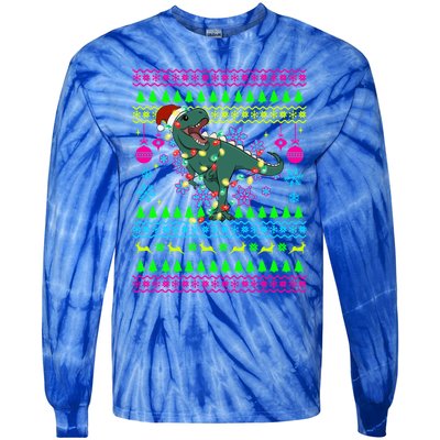 Funny Christmas Outfit Ugly Christmas Trex Great Gift Tie-Dye Long Sleeve Shirt