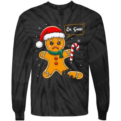 Funny Christmas Oh Snap Gingerbread Man Cookie X Mas Pjs Tie-Dye Long Sleeve Shirt