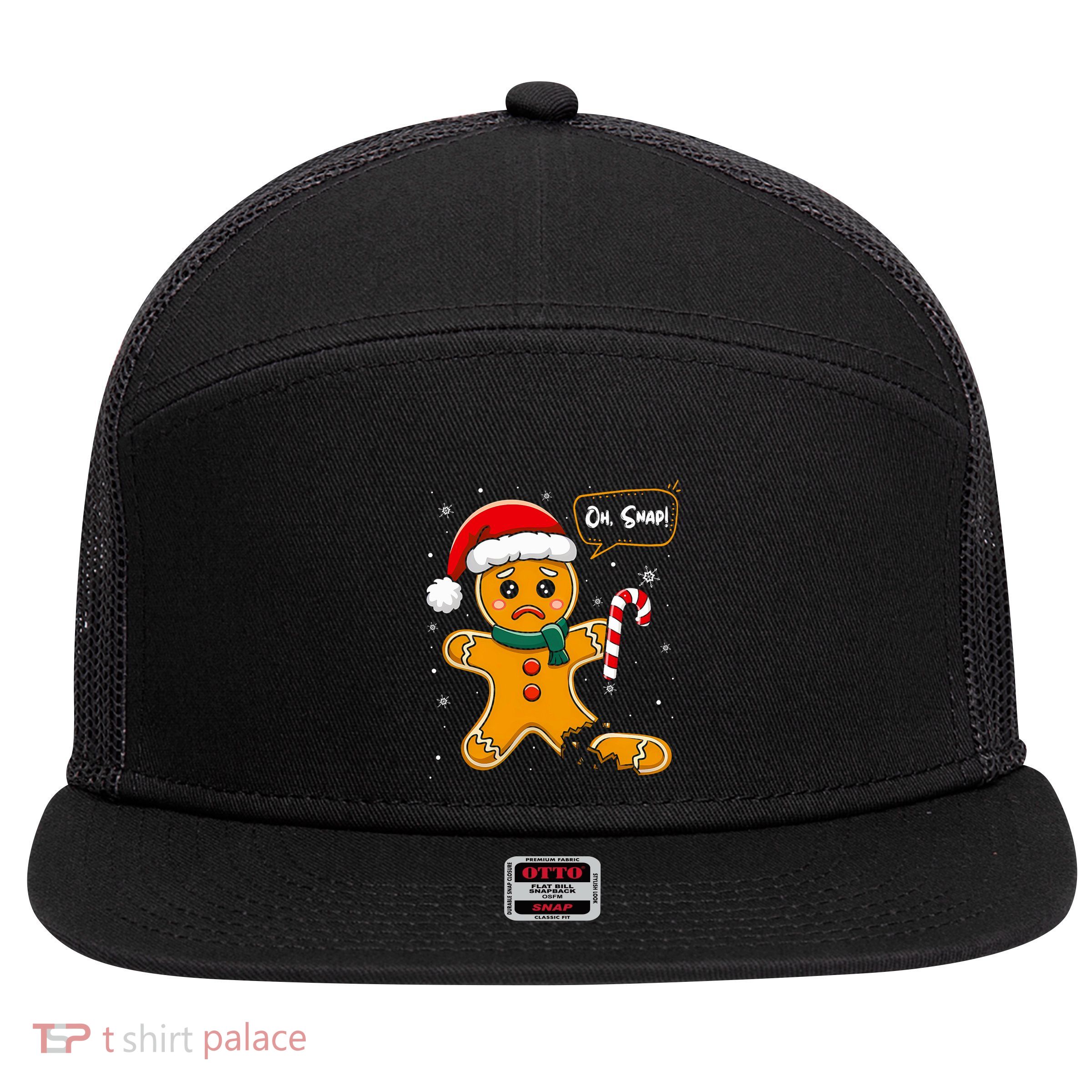 Funny Christmas Oh Snap Gingerbread Man Cookie X Mas Pjs 7 Panel Mesh Trucker Snapback Hat
