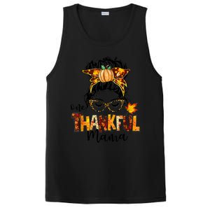 Funny Cute One Thankful Mama Messy Bun Fall Autumn Thanksgiving PosiCharge Competitor Tank