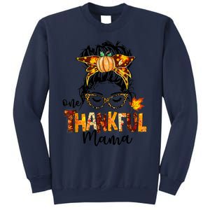 Funny Cute One Thankful Mama Messy Bun Fall Autumn Thanksgiving Sweatshirt