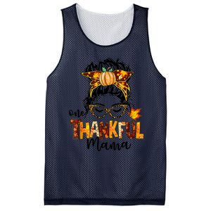 Funny Cute One Thankful Mama Messy Bun Fall Autumn Thanksgiving Mesh Reversible Basketball Jersey Tank