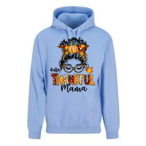 Funny Cute One Thankful Mama Messy Bun Fall Autumn Thanksgiving Unisex Surf Hoodie