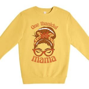 Funny Cute One Thankful Mama Autumn Festive Hair Bun Premium Crewneck Sweatshirt