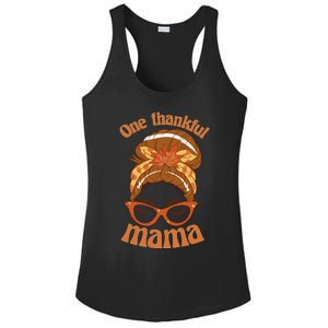 Funny Cute One Thankful Mama Autumn Festive Hair Bun Ladies PosiCharge Competitor Racerback Tank