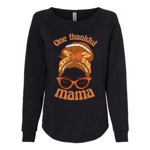 Funny Cute One Thankful Mama Autumn Festive Hair Bun Womens California Wash Sweatshirt