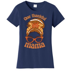 Funny Cute One Thankful Mama Autumn Festive Hair Bun Women's T-Shirt