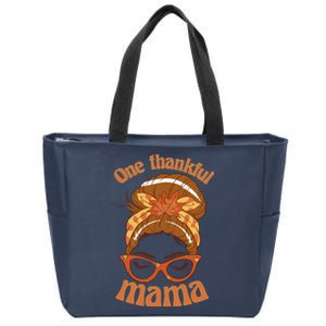 Funny Cute One Thankful Mama Autumn Festive Hair Bun Zip Tote Bag