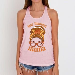 Funny Cute One Thankful Mama Autumn Festive Hair Bun Women's Knotted Racerback Tank