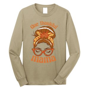 Funny Cute One Thankful Mama Autumn Festive Hair Bun Long Sleeve Shirt