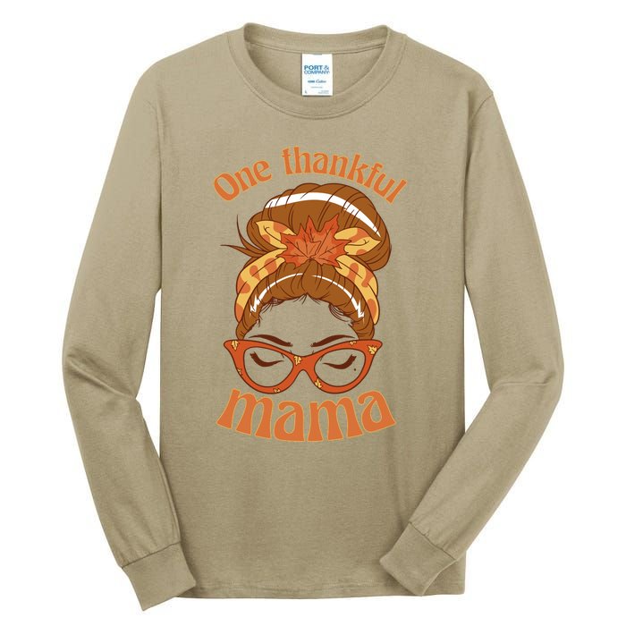 Funny Cute One Thankful Mama Autumn Festive Hair Bun Tall Long Sleeve T-Shirt