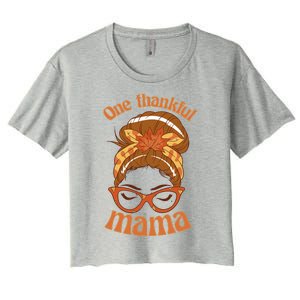 Funny Cute One Thankful Mama Autumn Festive Hair Bun Women's Crop Top Tee