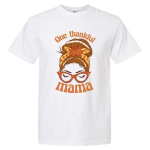 Funny Cute One Thankful Mama Autumn Festive Hair Bun Garment-Dyed Heavyweight T-Shirt