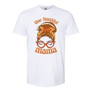 Funny Cute One Thankful Mama Autumn Festive Hair Bun Softstyle CVC T-Shirt