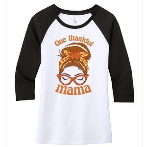 Funny Cute One Thankful Mama Autumn Festive Hair Bun Women's Tri-Blend 3/4-Sleeve Raglan Shirt