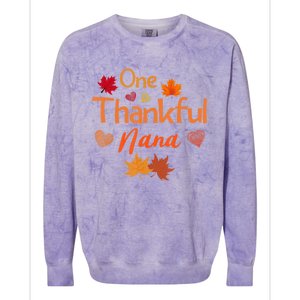 Funny Cute One Thankful Nana Thanksgiving Fall Autumn Leaves Colorblast Crewneck Sweatshirt