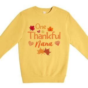 Funny Cute One Thankful Nana Thanksgiving Fall Autumn Leaves Premium Crewneck Sweatshirt